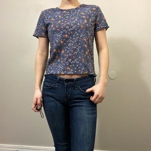 Self e waffle knit short sleeve tee floral top